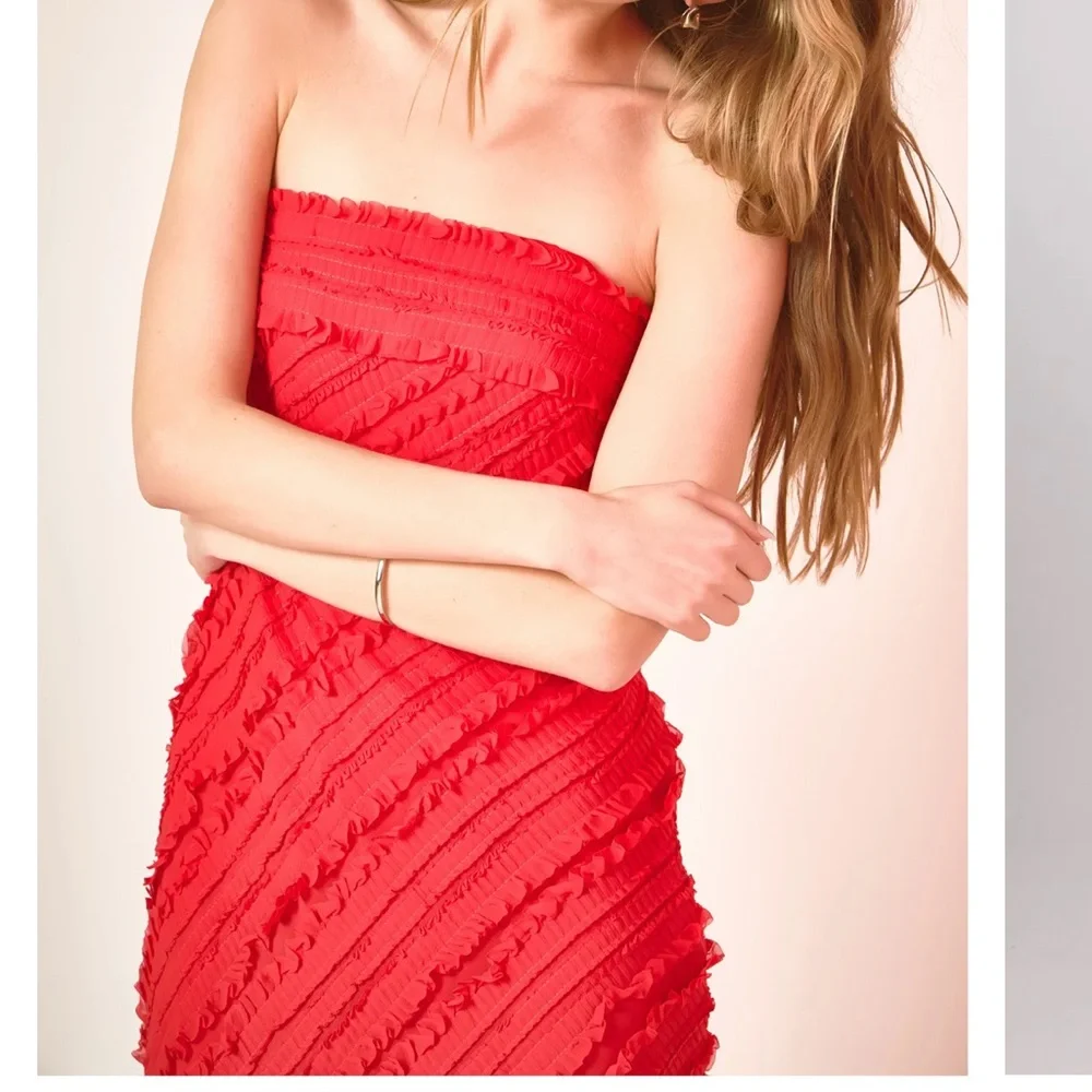 Endless Rose Vibrant Red Ruffle Strapless Dress Small - Picture 5 of 10